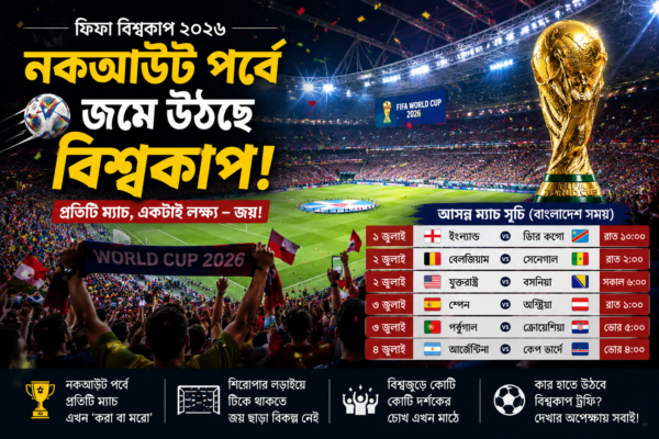 🔥 ফিফা বিশ্বকাপ ২০২৬: আজ মাঠে নামছে ইংল্যান্ড, নকআউট পর্বে জমে উঠছে বিশ্বকাপ
